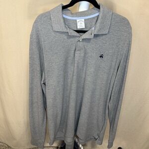 Brooks Brothers Men's Long Sleeve Polo Shirt, XXL, Slim Fit,‎ Gray, Cotton